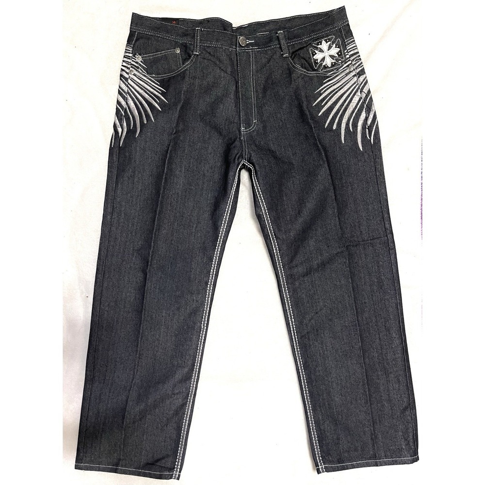 Vintage Y2K Gothic embroidered Imperious baggy jeans wide-leg streetwear 42Wx32L